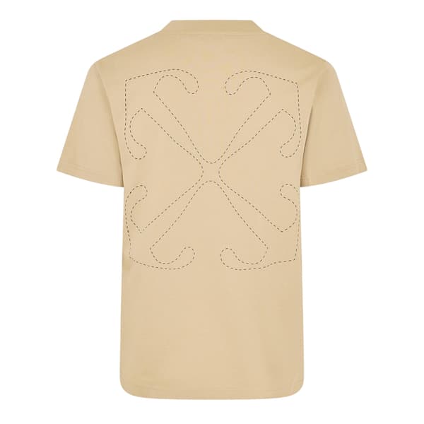 Off White Herr T-shirt med pil-logotyp, rund hals, smal passform S Brun Ris Brown Rice S