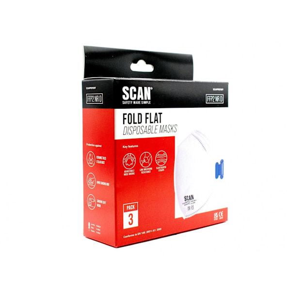 Scan Vikbar Engångsmask Förpackning med 3 Flerfärgade Multi Colour Pack of 3