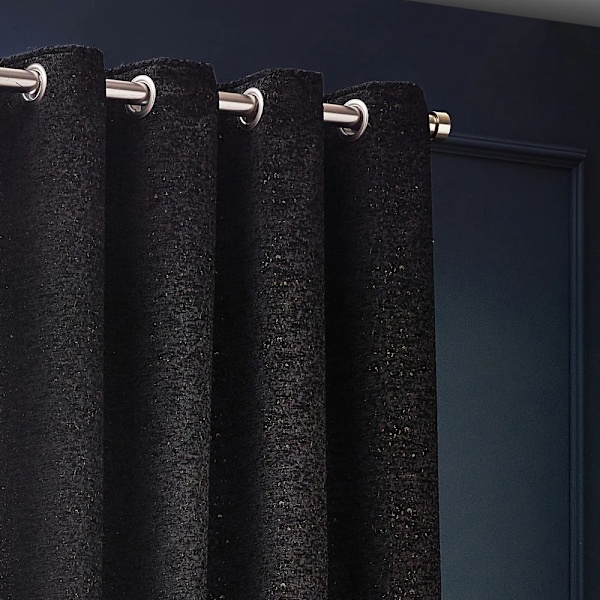 Paoletti New Galaxy Chenille Öglettgardiner 168cm x 137cm Svart Black 168cm x 137cm