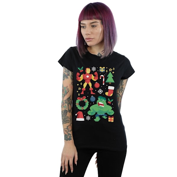 Marvel Dam/Kvinnor Iron Man Och Hulk Juldag Bomull T-Shirt S Black M