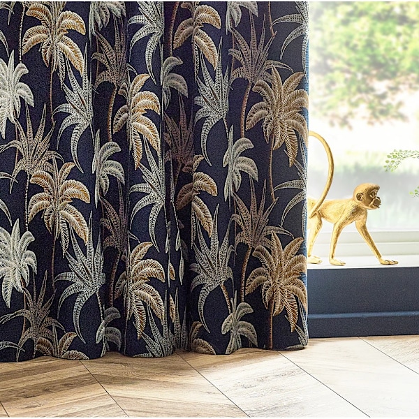 Wylder Galapagos Jacquard Öglettgardiner 229cm x 229cm Marinblå Navy 229cm x 229cm