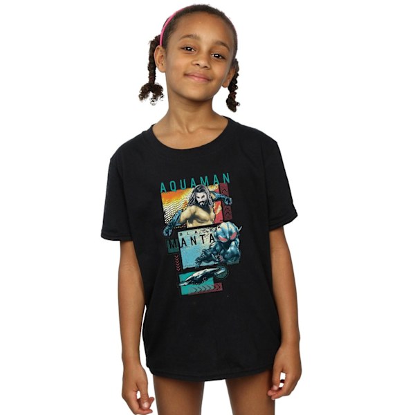 DC Comics Girls Aquaman Character Tiles Bomull T-shirt 7-8 år Black 7-8 Years