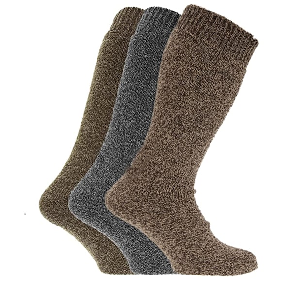 Herr Termiska Ullblandning Långa Wellington Stövlar Strumpor (3-pack) Brown/Grey UK Shoe 6-11, EUR 39-45