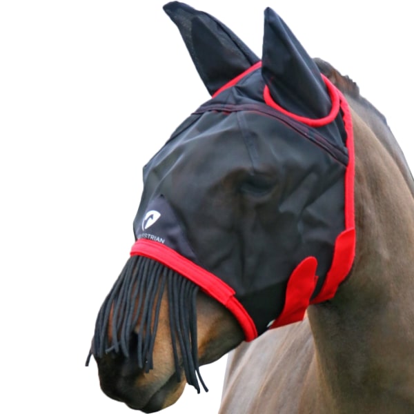 Hy Mesh Horse Flugmask med öron & näsa Fringe Cob Svart/Röd Black/Red Cob