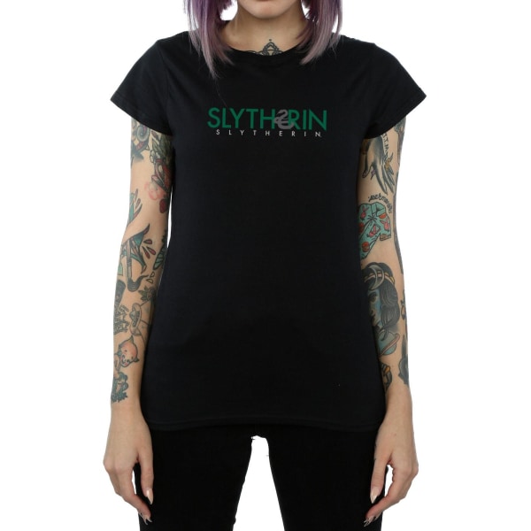 Harry Potter Dam/Kvinnor Slytherin Text Bomull T-shirt S Svart Black S