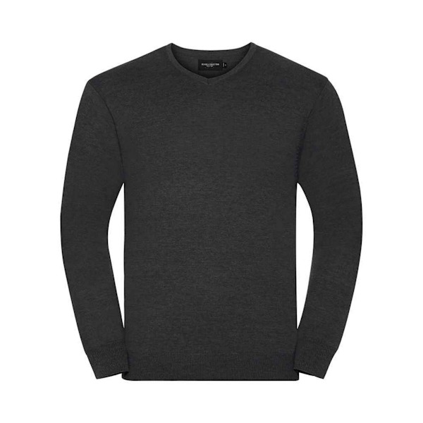 Russell Collection Herr V-ringad Sweatshirt i Bomull och Akryl M Char Charcoal Marl M