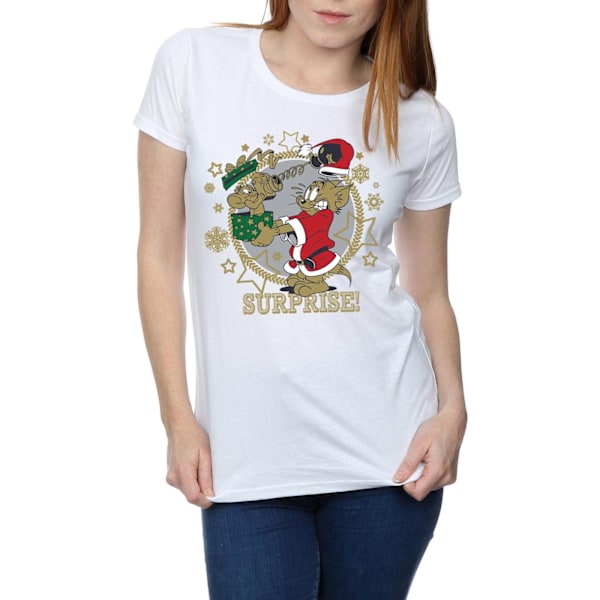 Tom And Jerry Dam/Kvinnors Jul Överraskning Bomull T-Shirt X White XL