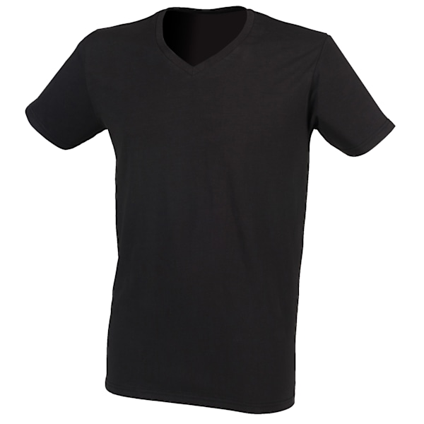 Skinni Fit Men Mens Feel Good Stretch V-halsad Kortärmad T-shirt Black 2XL