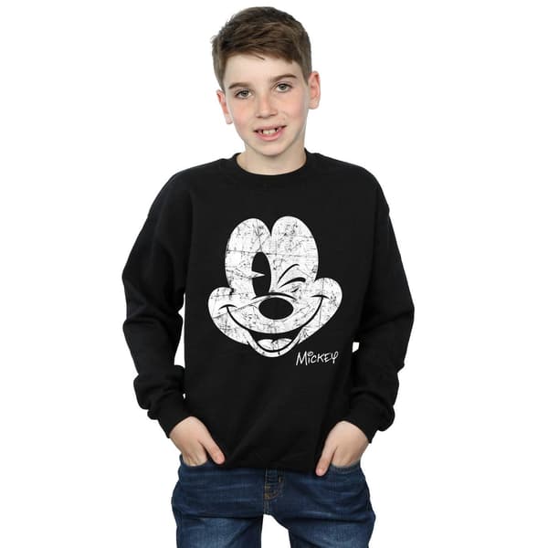 Disney Boys Mickey Mouse Face Bomullströja 7-8 År Svart Black 7-8 Years