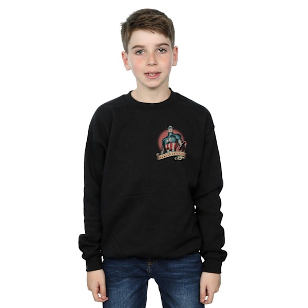 Marvel Boys Captain America Tattoo Brösttryck Sweatshirt 7-8 Black 7-8 Years