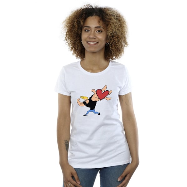 Johnny Bravo Dam/Kvinnor Hjärta Present Bomull T-shirt S Vit White S