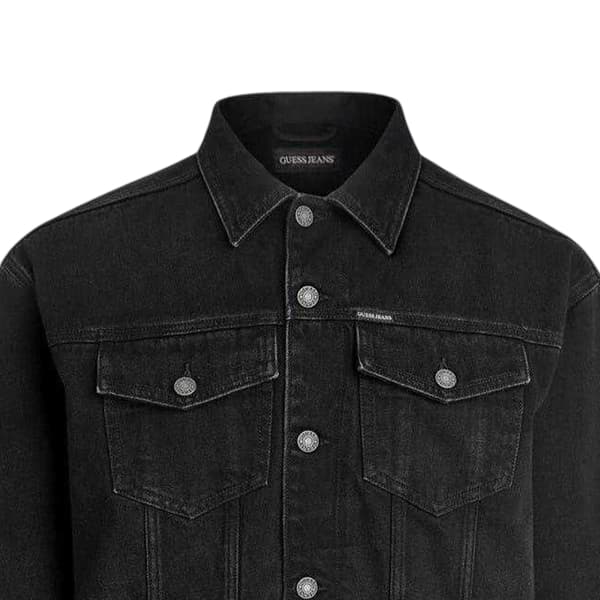 Guess Herr Enfärgad Denim Bröstficka Truckerjacka M Svart Black M