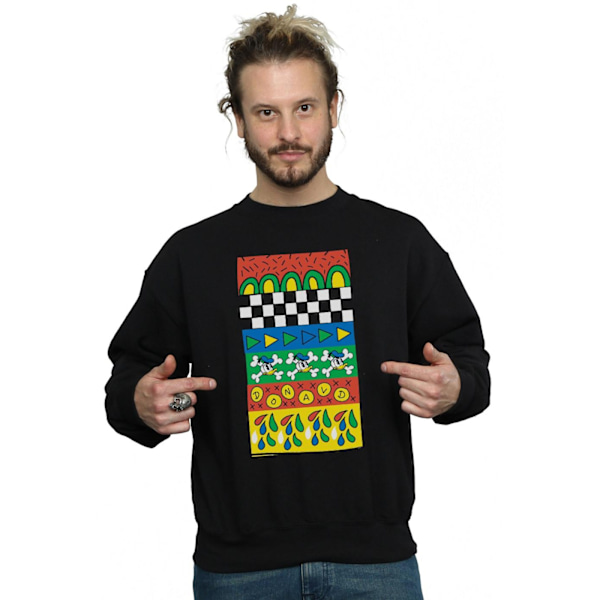 Disney Herr Donald Duck Vintage Mönster Sweatshirt S Svart Black S