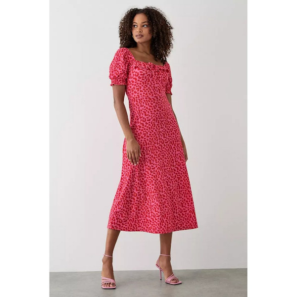 Dorothy Perkins Dam/Kvinnor Djurmönster Kvadrat Hals Midi Klänning Pink 8 UK