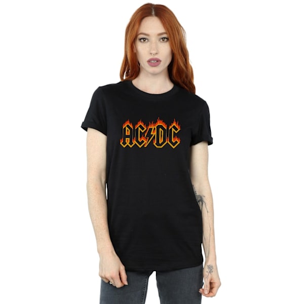 AC/DC Dam/Dam Flames Logo Bomull Boyfriend T-shirt S Svart Black S