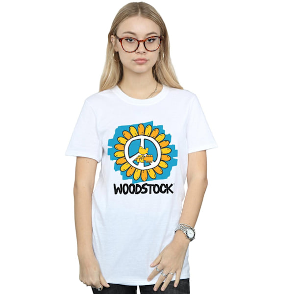 Woodstock Womens/Ladies Flower Peace Cotton Boyfriend T-Shirt L White L