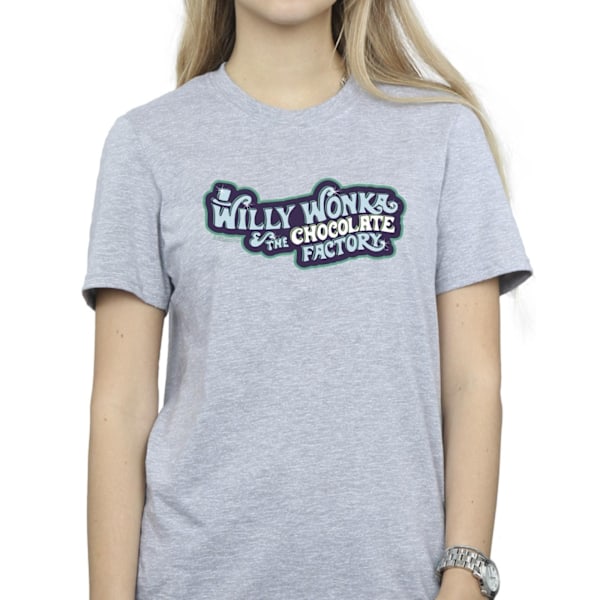 Willy Wonka Dam/Damer Chokladfabrik Logotyp Bomull Boyfrie Sports Grey M