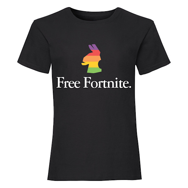 Fortnite T-shirt med regnbågsenhörning för flickor, 5-6 år, svart Black 5-6 Years