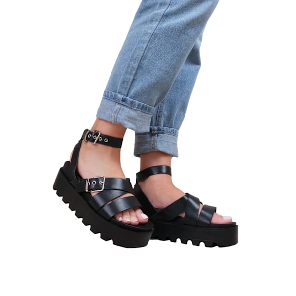 Where's That From Dam/Damer Layla Spänne Bred Plattform Sand Black 6 UK Wide