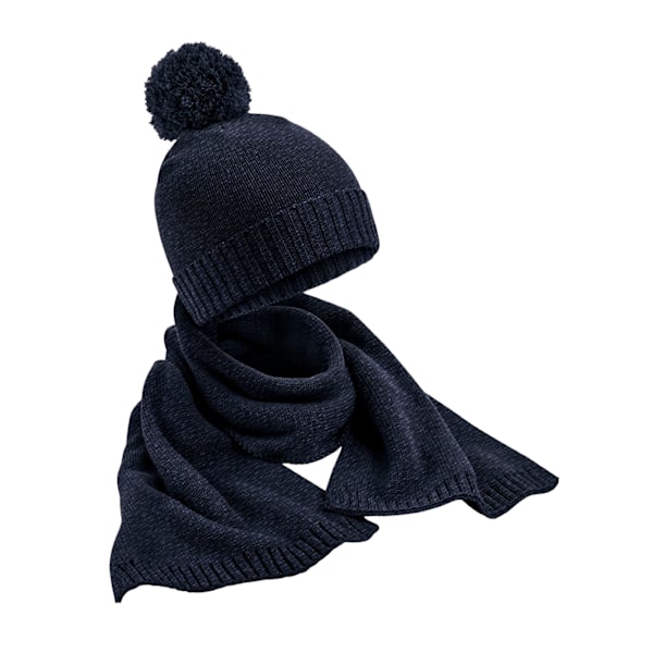 Beechfield Unisex Vuxen Fläckad Stickad Mössa Och Halsduk Set En Storlek Marinblå Navy One Size