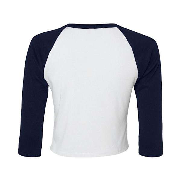 Bella + Canvas Dam/Damer Micro-Rib Raglan 3/4 Ärm Crop T White/Navy M