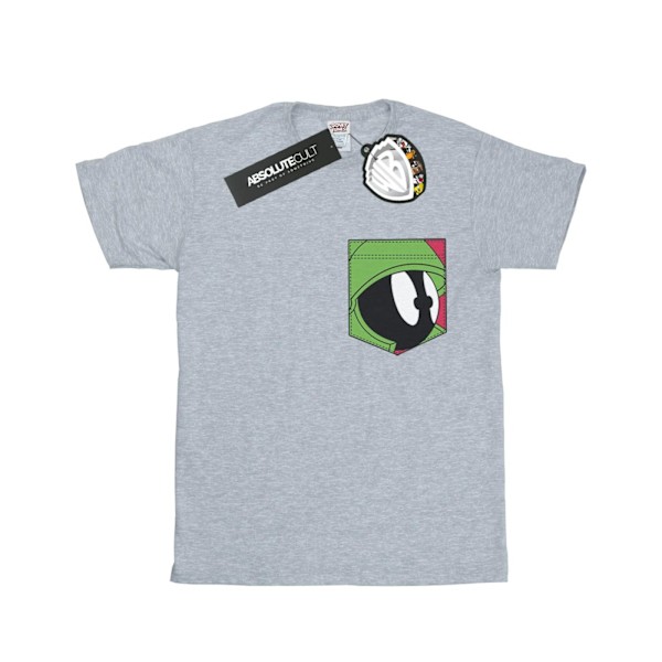 Looney Tunes Girls Marvin The Martian Face Faux Pocket Cotton T Sports Grey 12-13 Years