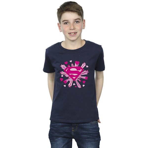 DC Comics Boys Superman Rosa Hjärtan Och Stjärnor Logotyp T-shirt 7-8 Navy Blue 7-8 Years