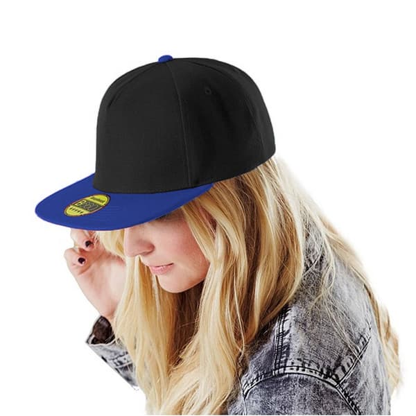 Beechfield Unisex Original Flat Peak Snapback Cap (2-pack) O Black/Royal Blue One Size