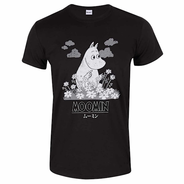 Mumin Unisex Vuxen Blommor Japansk T-Shirt XL Svart Black XL