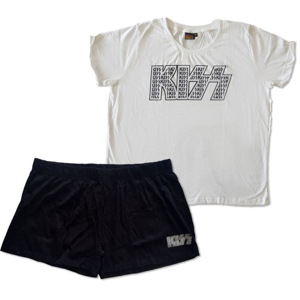 Kiss Womens/Ladies Infill Logotyp Cotton Summer Short Pyjamas Set X White/Black XXL