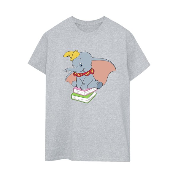 Disney Dam/Damer Dumbo Sitter På Böcker Bomull Boyfriend T- Sports Grey XL
