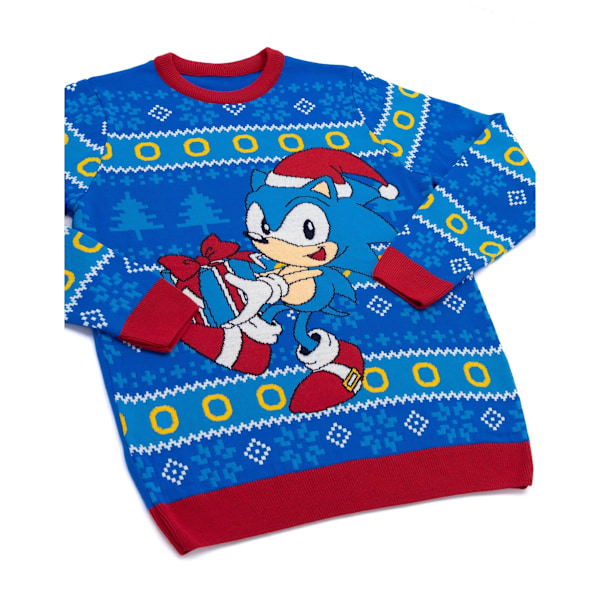 Sonic The Hedgehog Unisex Vuxen Stickad Jultröja M Blå Blue/Red M