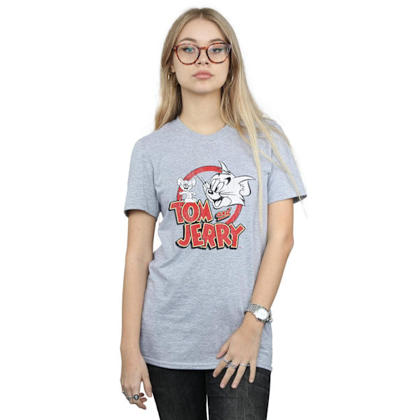 Tom And Jerry Dam/Damer Distressed Logo Bomull Boyfriend T-Shirt Sports Grey S