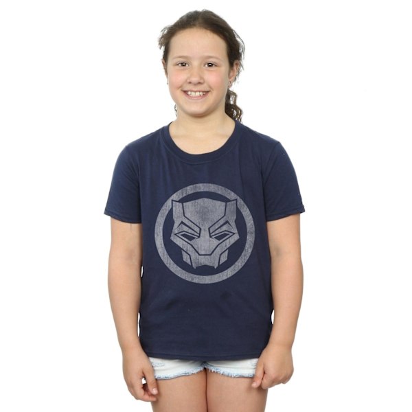 Marvel Girls Black Panther Distressed Icon Bomull T-shirt 5-6 år Navy Blue 5-6 Years