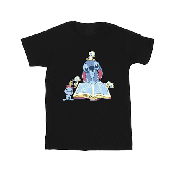 Disney Flickor Lilo & Stitch Läser En Bok Bomulls T-shirt 7-8 År Navy Blue 7-8 Years