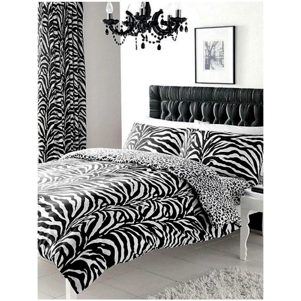 Zebra Print Påslakan Set Enkelsäng Svart/Vit Black/White Single