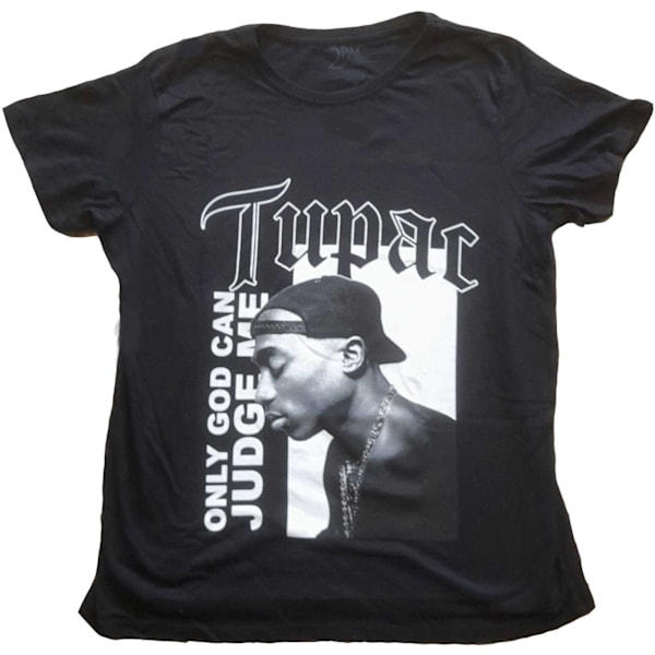 Tupac Shakur Dam/Endast kvinnor Gud kan döma mig bomull T-shirt Black 12 UK