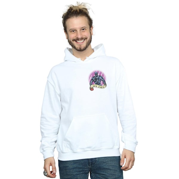 Marvel Herr Svart Panter Tatuering Brösttryck Hoodie M Vit White M