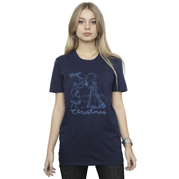 Disney Womens/Ladies Frozen Magic Christmas Cotton Boyfriend T-Shirt Navy Blue M