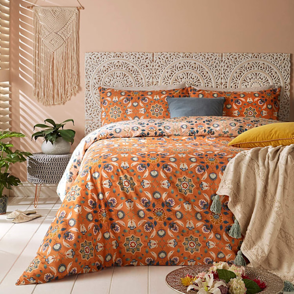 Furn Folk Blommigt Påslakanset Enkelsäng Orange Orange Single