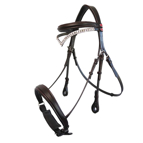 Whitaker Lynton läder Snaffle Bridle med extra pannband Pony Havana Pony