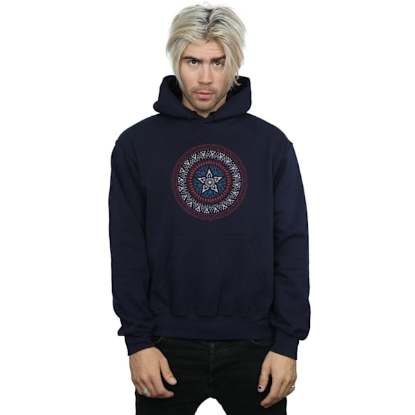 Marvel Herr Captain America Ornamental Shield Hoodie L Marinblå Navy Blue L