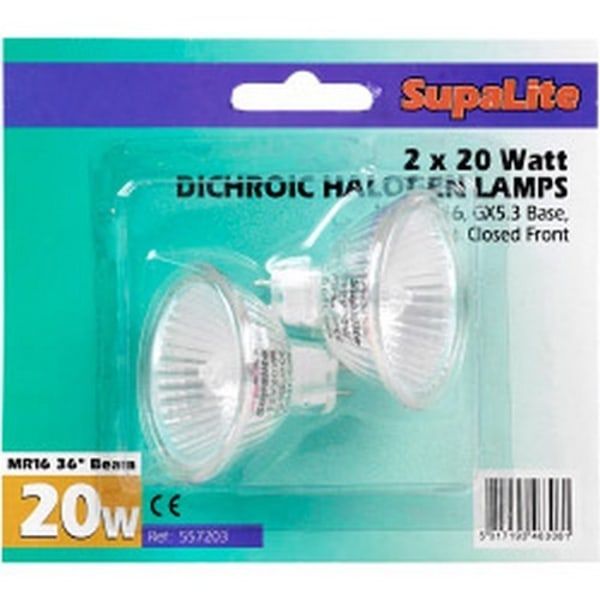 SupaLite MR16 20W dikroiska halogenreflektorlampor (paket med 2) Clear One Size
