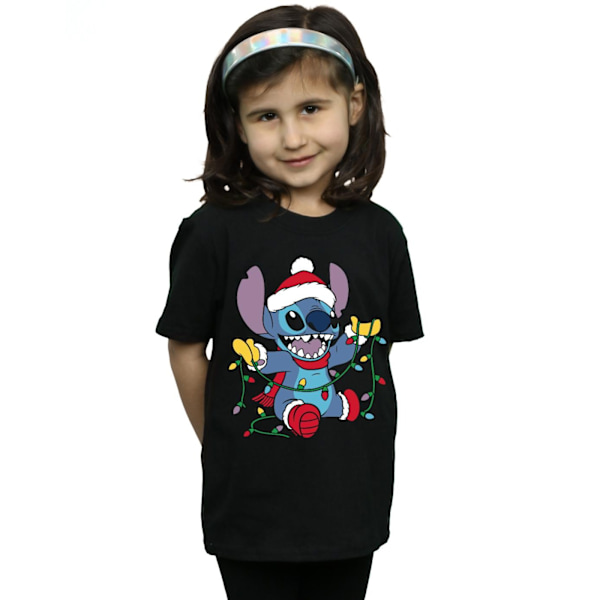 Disney Girls Lilo And Stitch Julbelysning Bomull T-shirt 9- Black 9-11 Years