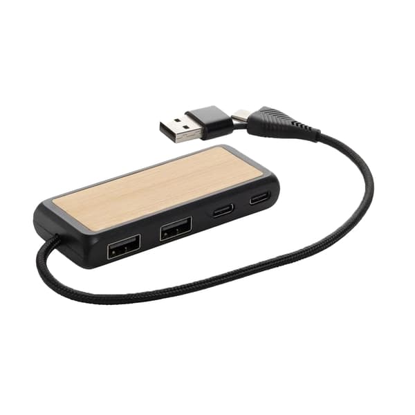 XD Collection Link USB-hub i bambu, One Size, Svart Black One Size