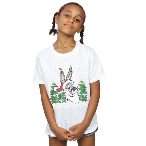 Looney Tunes Girls Bugs Bunny Christmas Fair Isle Cotton T-Shir White 5-6 Years