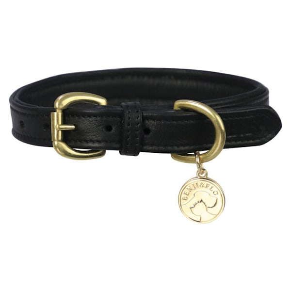 Benji & Flo Deluxe Läderfodrat Hundhalsband L- Längd: 41cm-56 Black/Brass L- Length: 41cm-56cm