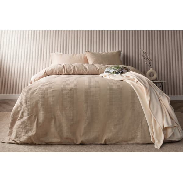 Belledorm Waffle Stripe Täcke Set Superking Latte Latte Superking
