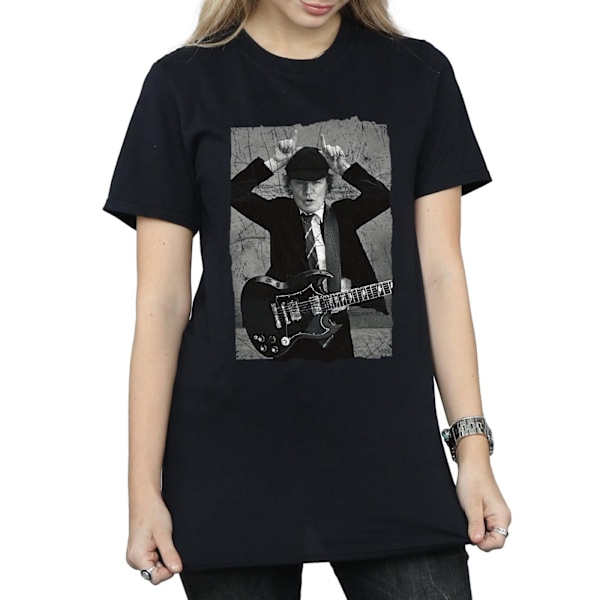 AC/DC Dam/Kvinnor Angus Young Distressed Foto Bomull Pojkvän Black M