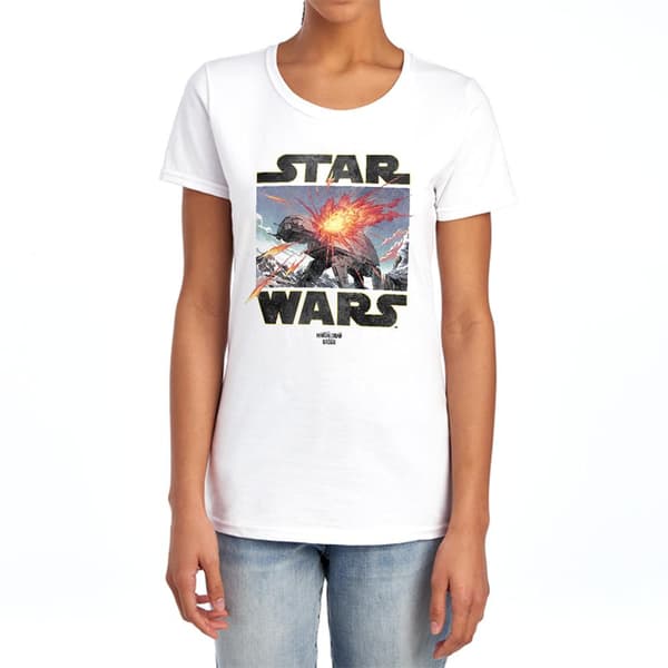 Star Wars Mandalorian Dam/Dam At Attack Grogu Figursydd T-shirt White M